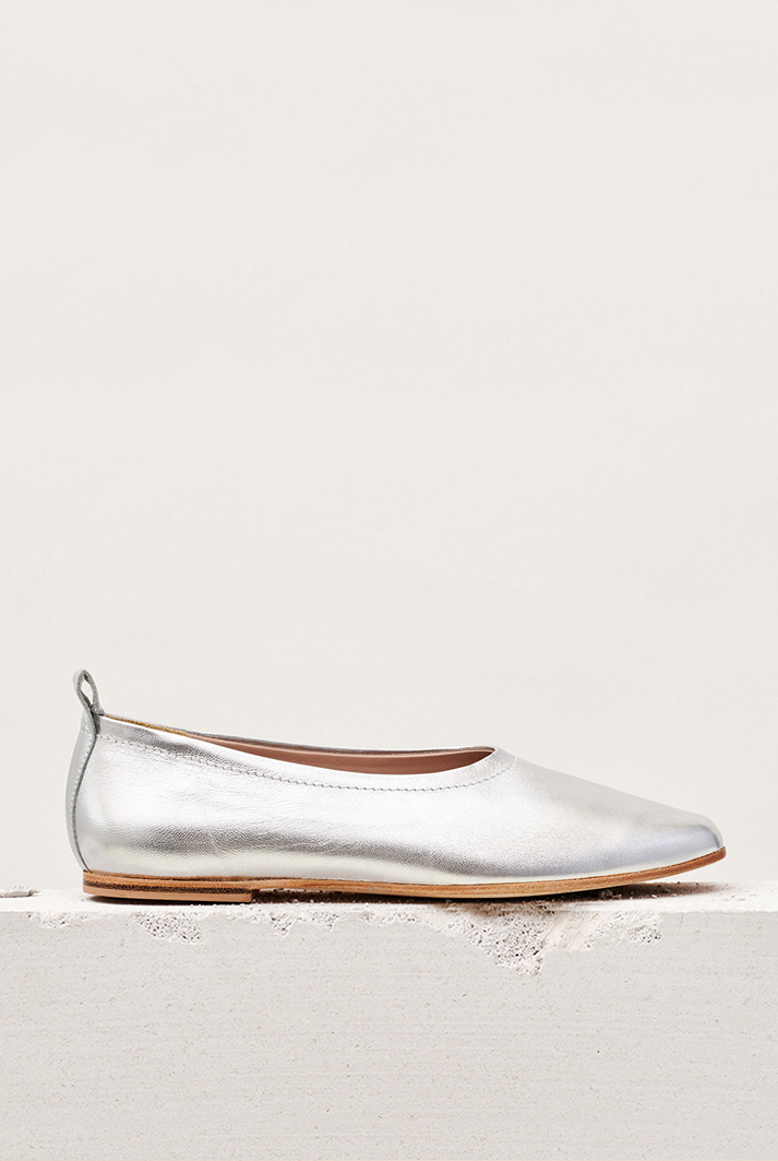 Silver Leather Ballet Flats
