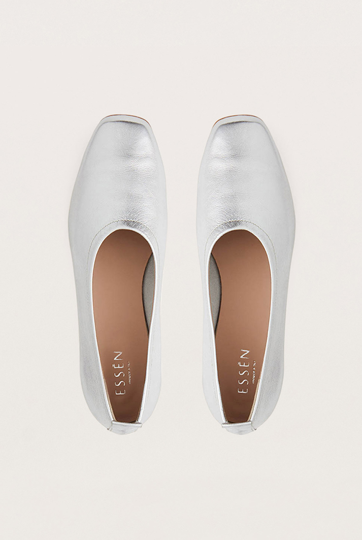 Silver Leather Ballet Flats