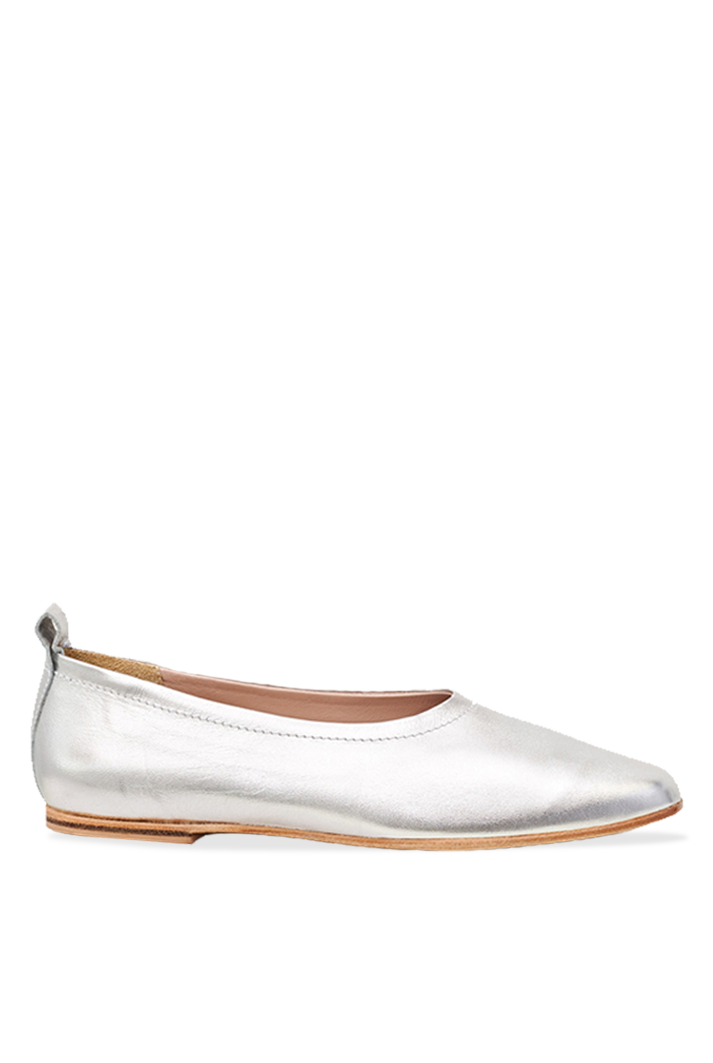 Silver Leather Ballet Flats