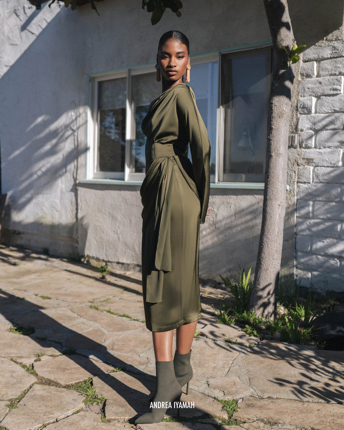 Ido Drape Midi Skirt | Olive