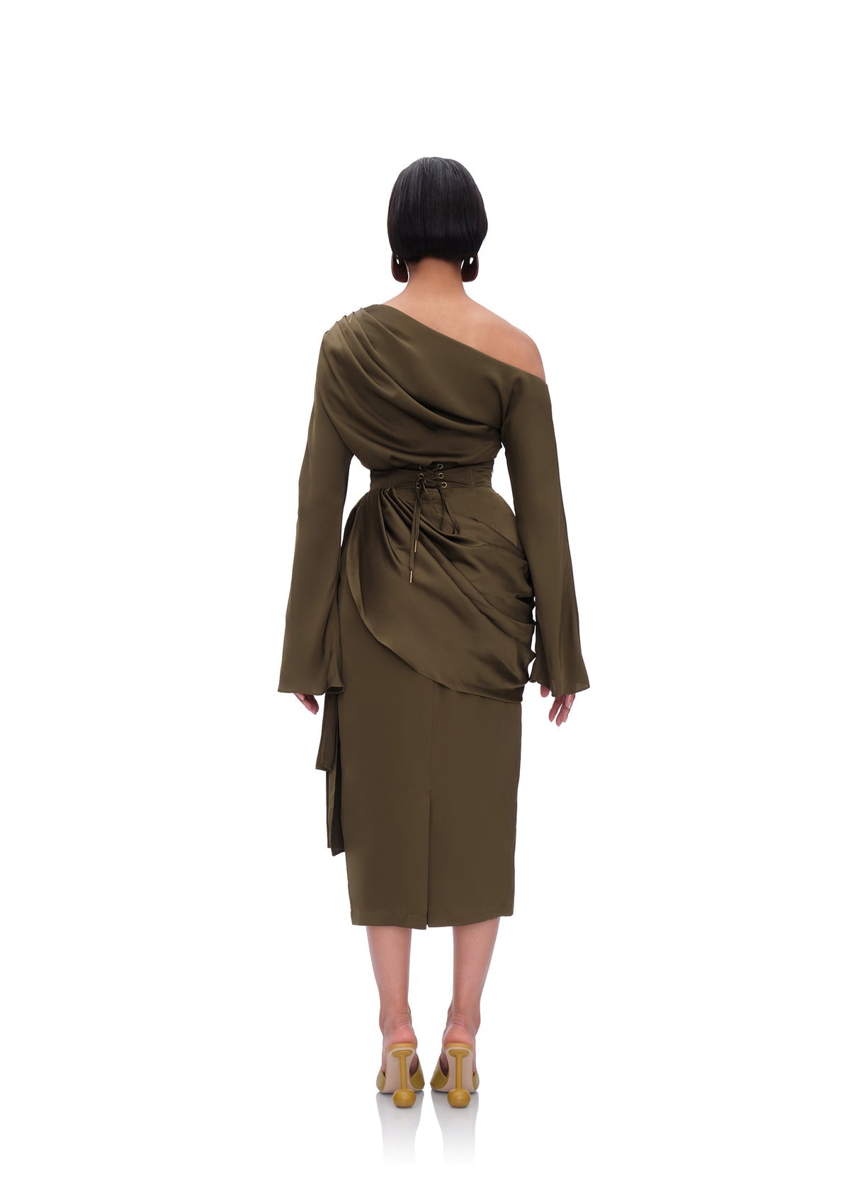 Ido Drape Midi Skirt | Olive