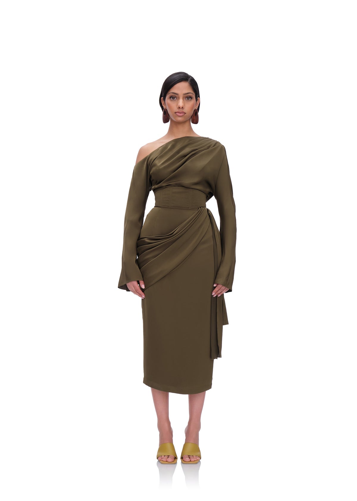 Ido Drape Midi Skirt | Olive