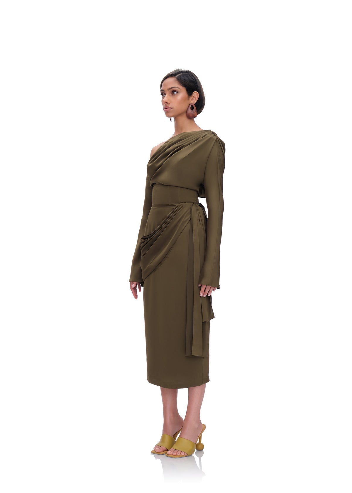 Ido Drape Midi Skirt | Olive