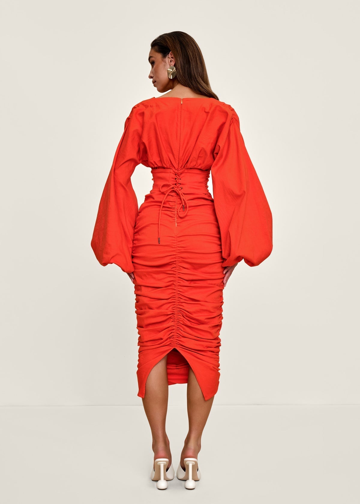 Anida Statement Sleeve Dress | Red Coral