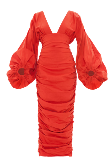 Anida Statement Sleeve Dress | Red Coral