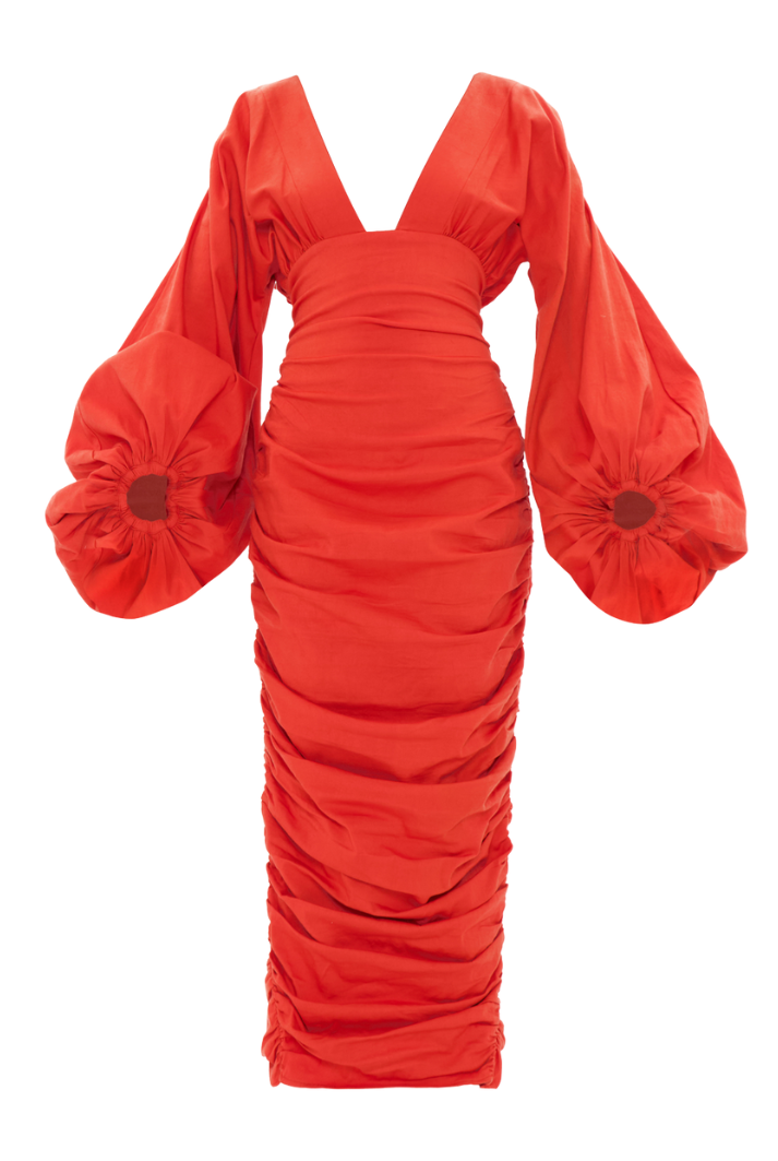 Anida Statement Sleeve Dress | Red Coral