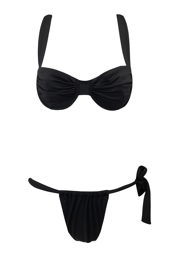Anna Black Ruched Low Rise Bikini