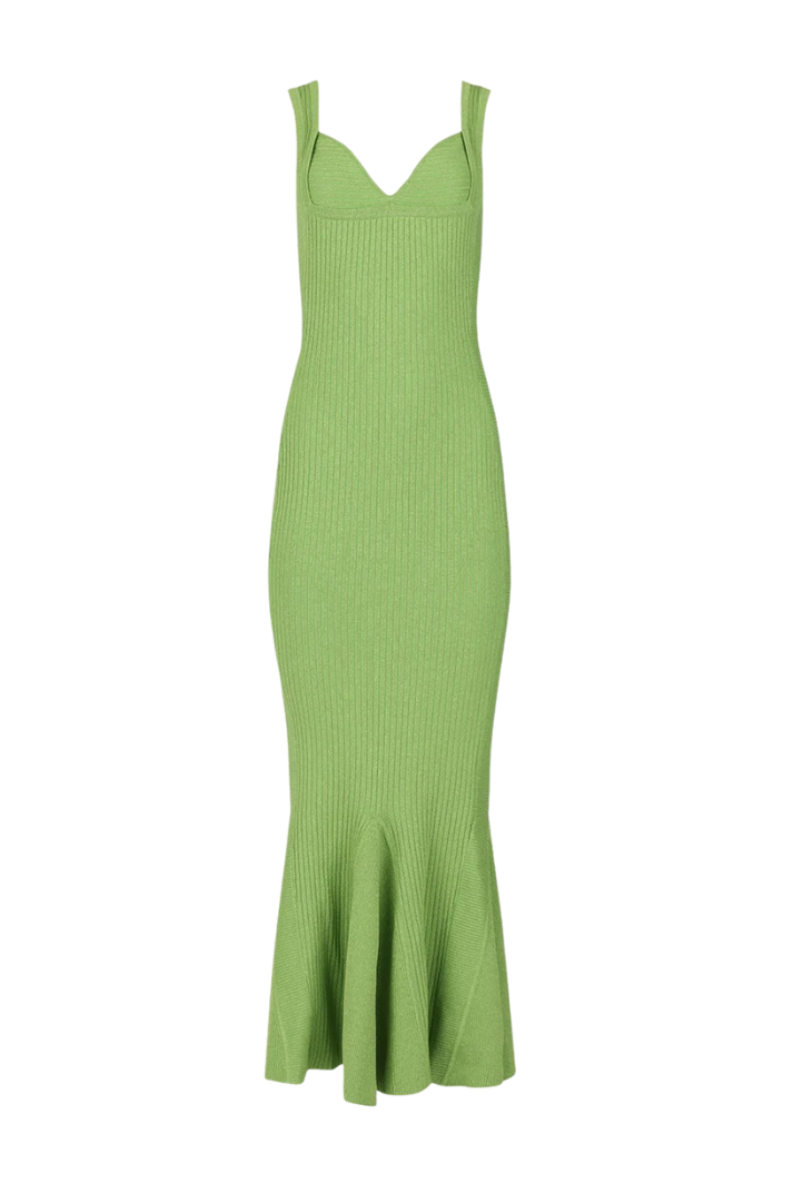 Green Metallic Knit Midi Dress