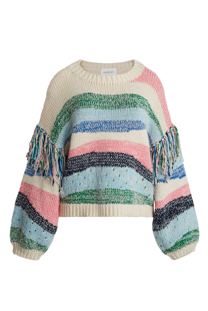 Multicolor Fringe Cotton Sweater