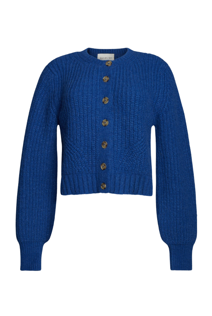 Blue Alpaca Cropped Cardigan Sweater
