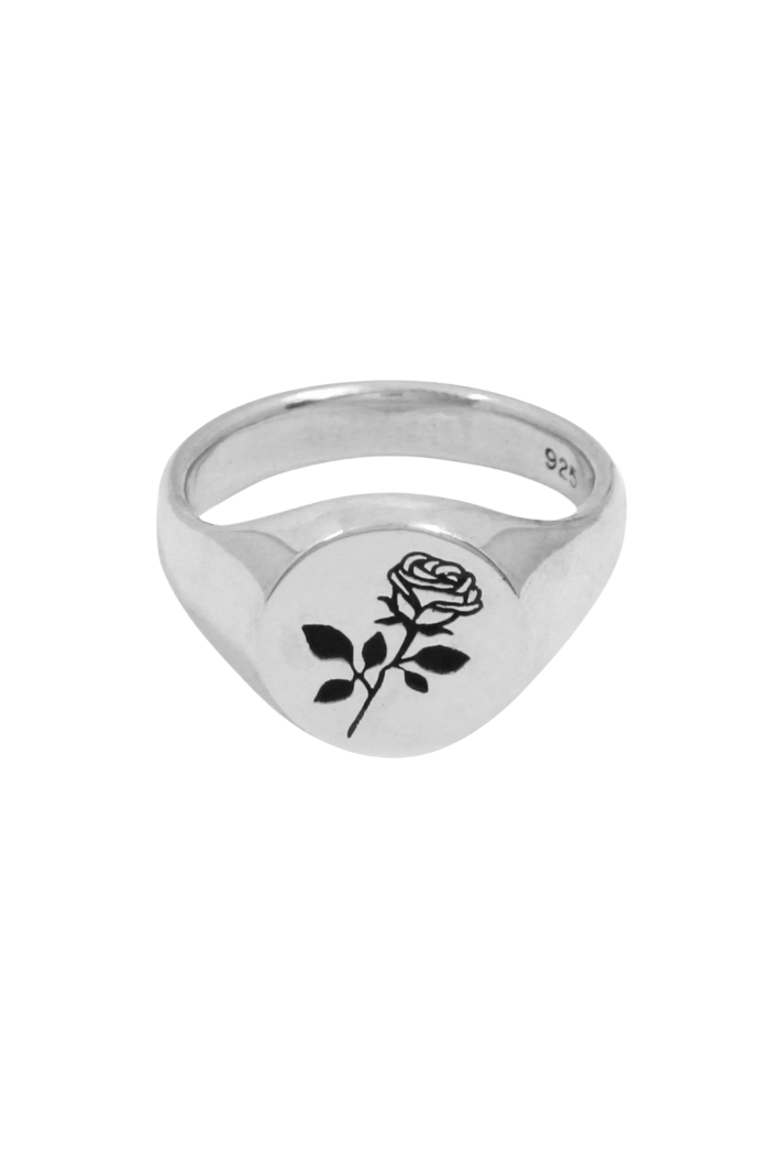 Rose Signet Ring in Sterling Silver