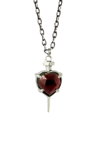Nail Through Heart Necklace with Garnet | Sterling Silver
