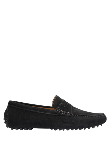 Men's Suede Penny Driving Loafers | Black