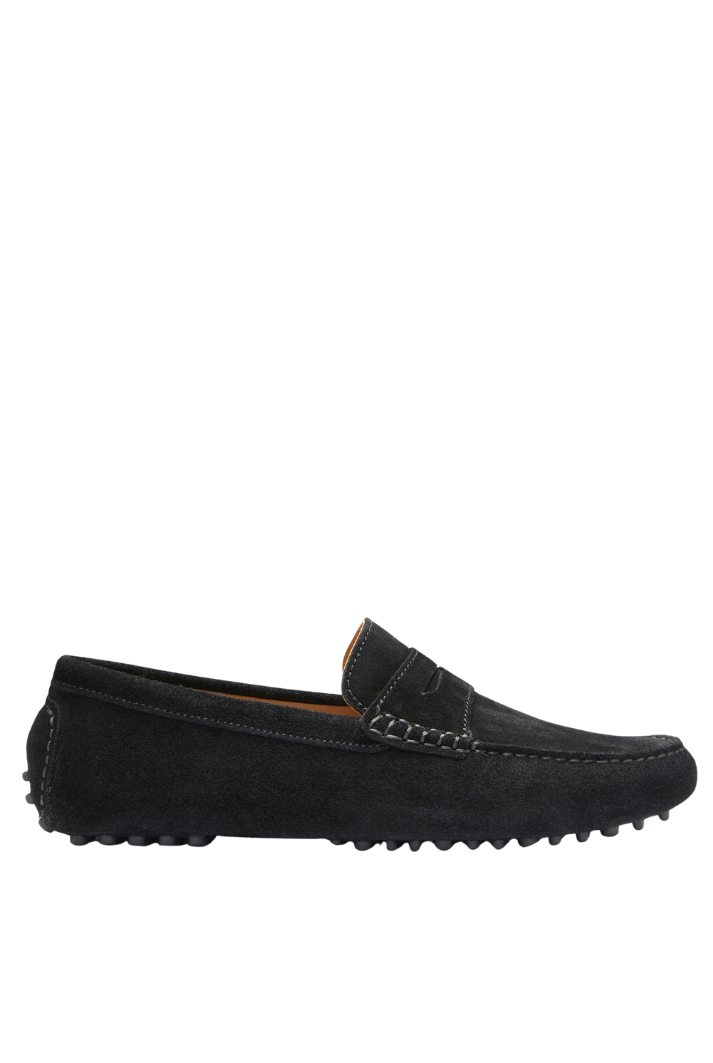 Men's Suede Penny Driving Loafers | Black