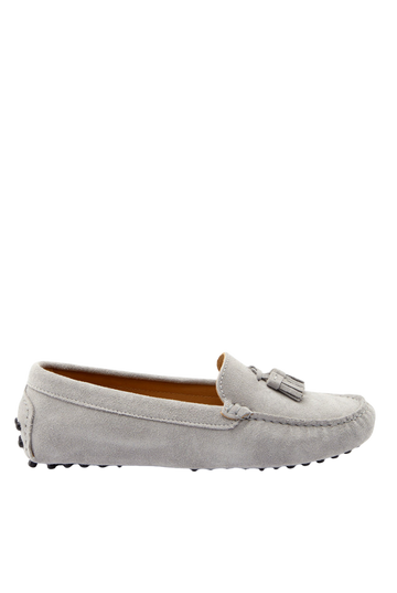 Women’s Dove Grey Suede Tassel Driving Loafers
