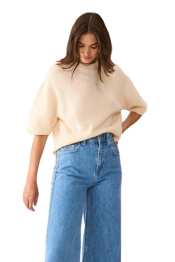 Cropped Cashmere Short-Sleeved Sweater | Latte