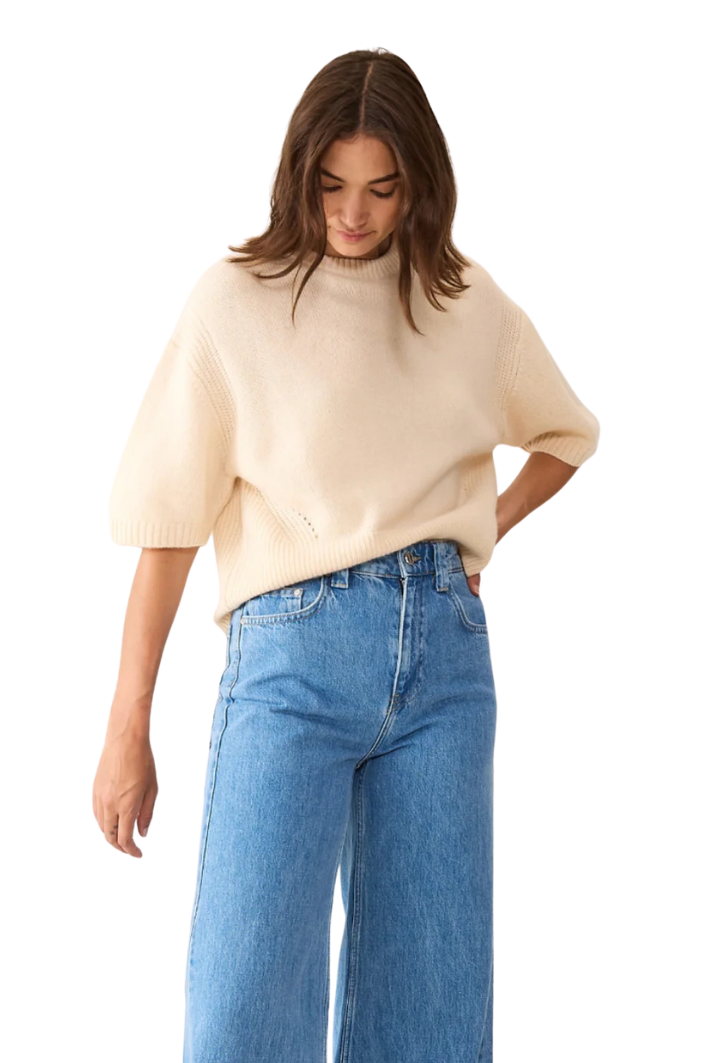 Cropped Cashmere Short-Sleeved Sweater | Latte