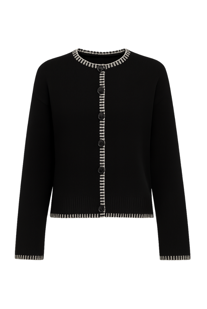 Cashmere Blanket Stitch Cardigan | Jet Black