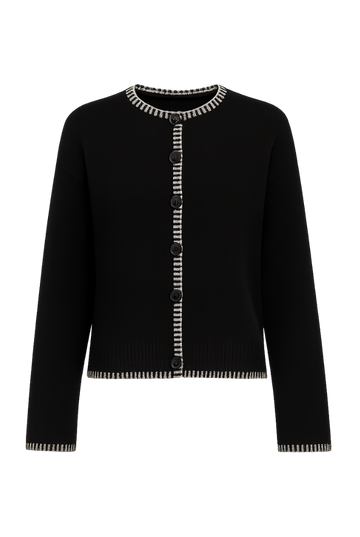 Cashmere Blanket Stitch Cardigan | Jet Black