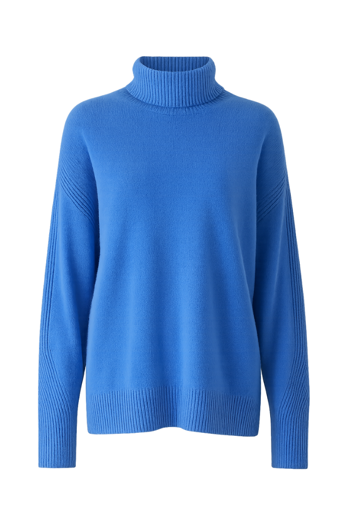 Chevron Detail Relaxed Polo Sweater | Lake Blue