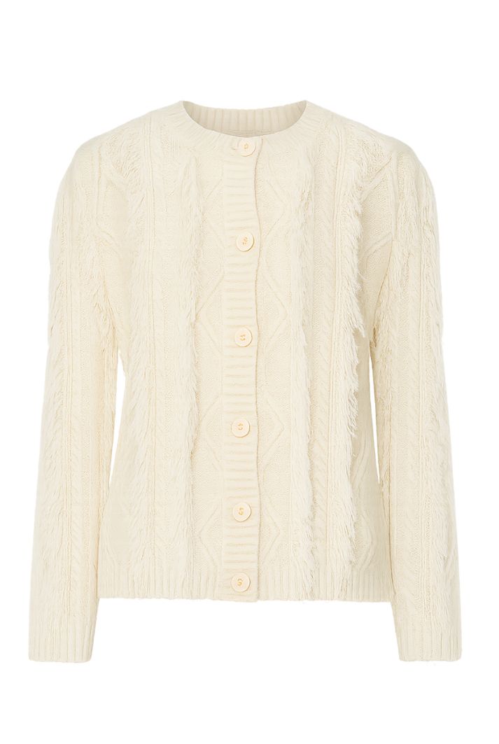 White Fringe Cable Cashmere Jacket
