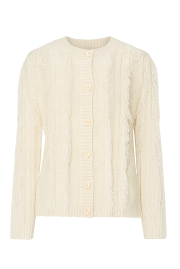 White Fringe Cable Cashmere Jacket