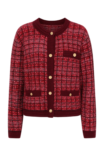 Textured Cashmere Crew Jacket | Pink Check