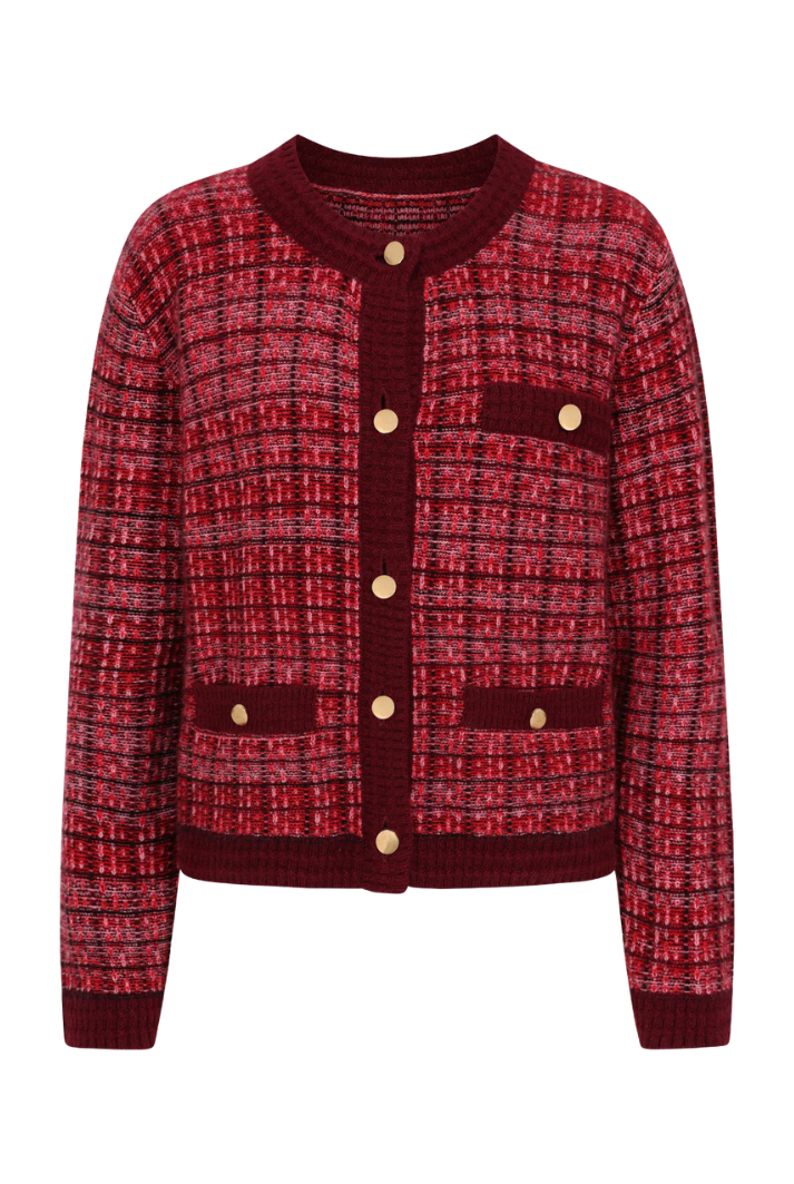 Textured Cashmere Crew Jacket | Pink Check
