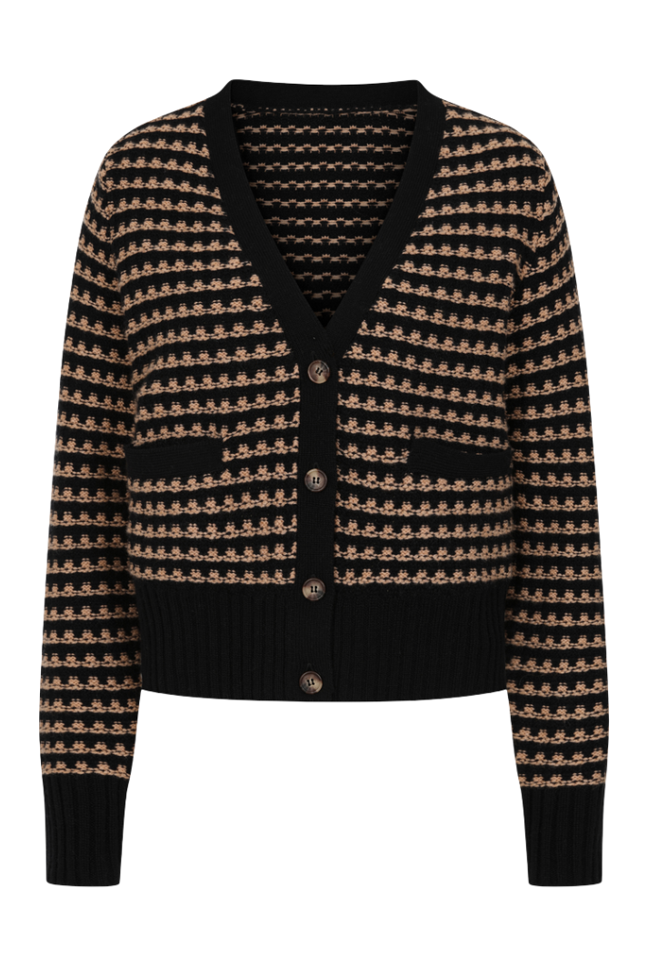 Black and Camel Tweed Cashmere Cardigan