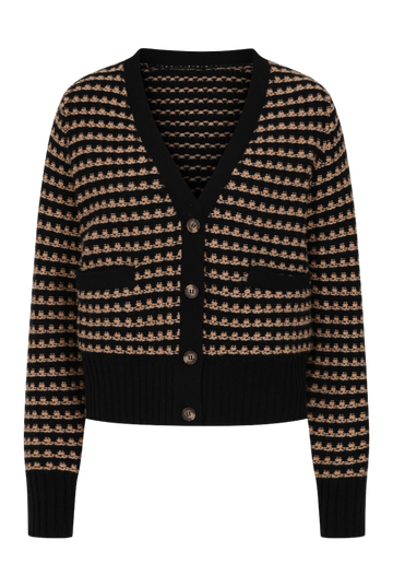 Black and Camel Tweed Cashmere Cardigan