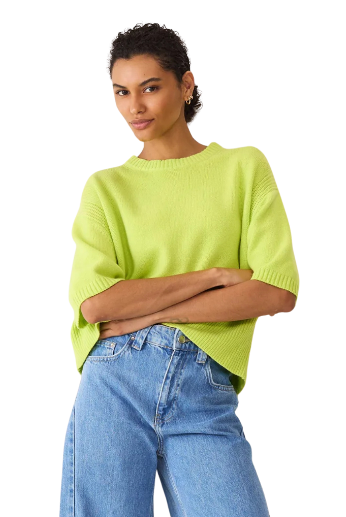 Cropped Cashmere Short-Sleeved Sweater | Citrus Green