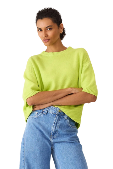 Cropped Cashmere Short-Sleeved Sweater | Citrus Green