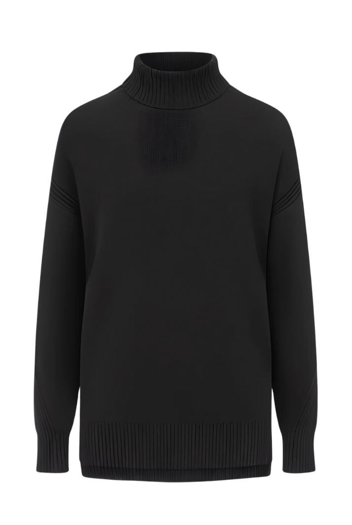 Chevron Detail Relaxed Polo Sweater | Black