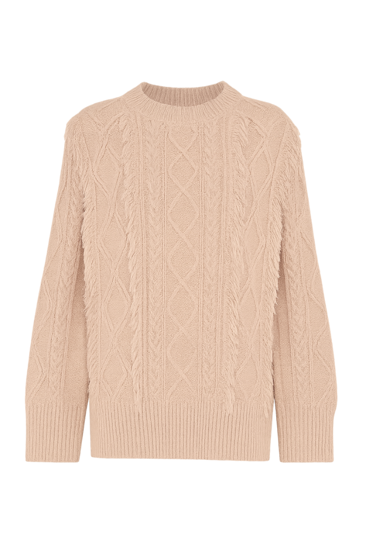 Fringed Cabled Sweater | Toffee
