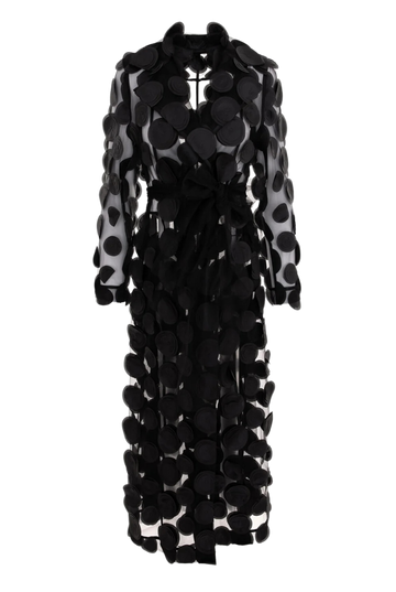 Black Tulle Trench Coat with 3D Embellishments