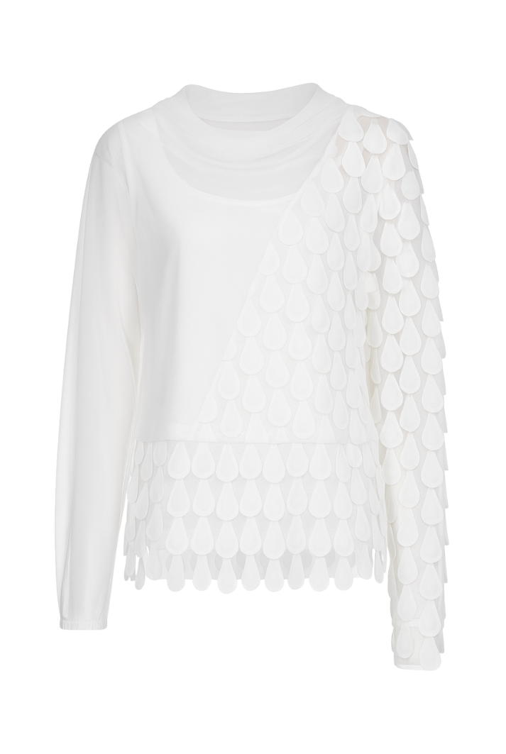 White Tulle Blouse with 3D Appliqués