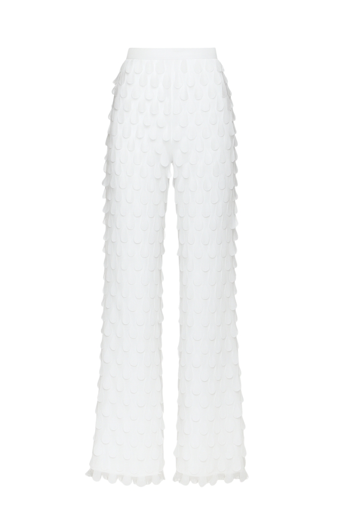 White Tulle Pants with 3D Appliqués