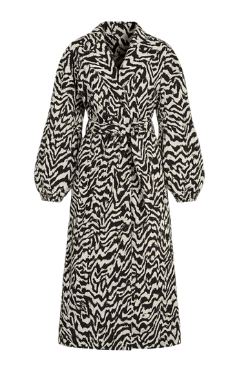 Black and White Printed Trench Coat with Detachable Sleeves