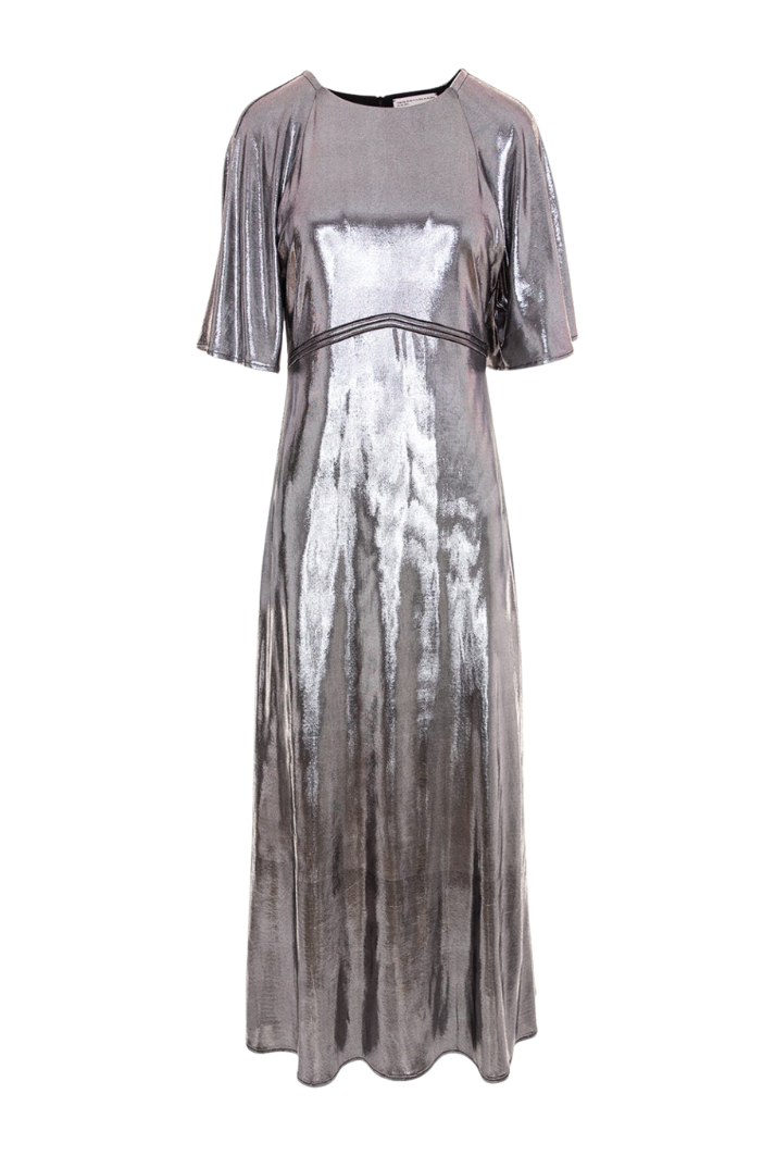 Silver A-Line Midi Dress in Metallic