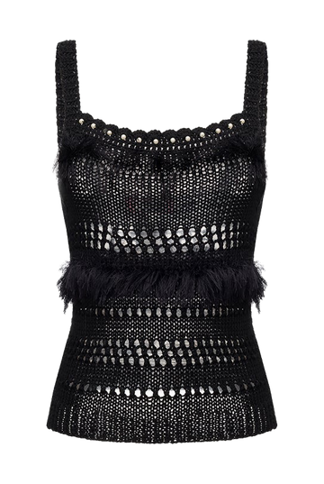Feather Knit Tank Top | Black