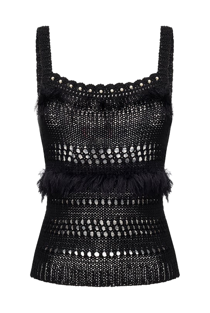 Feather Knit Tank Top | Black