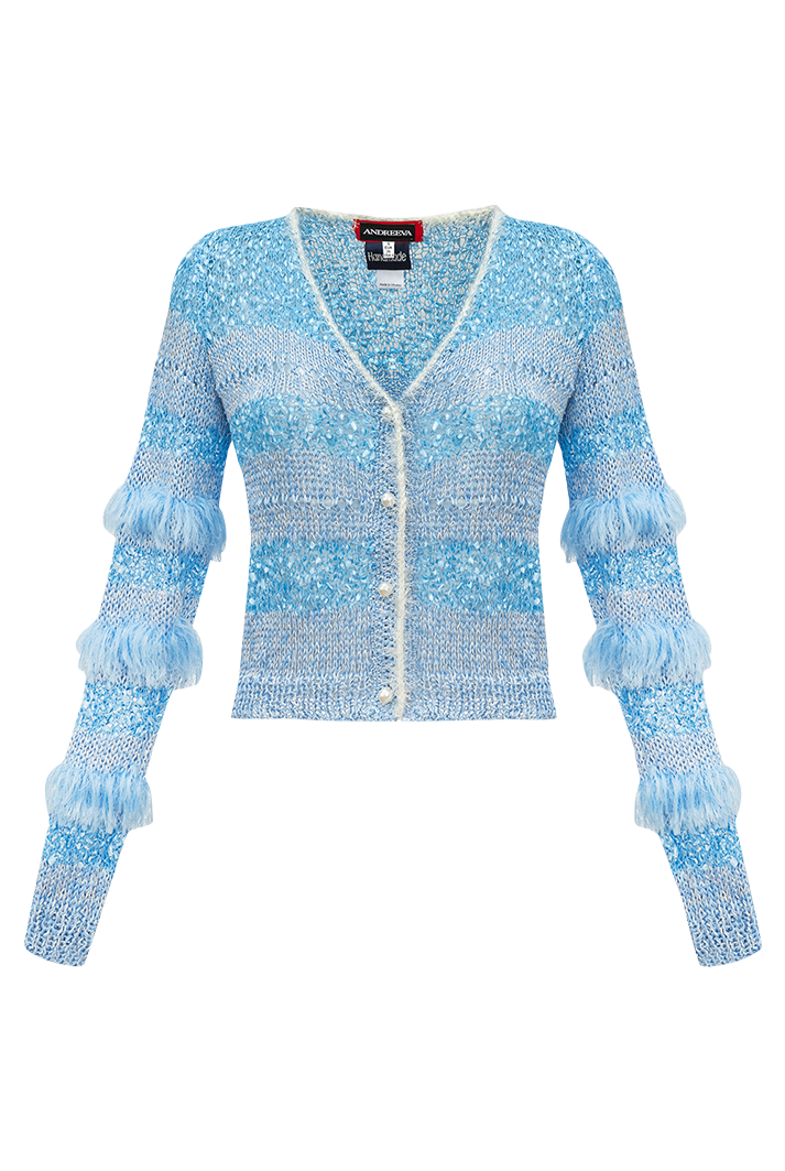 Feather Silk-blend Knit Cardigan | Blue