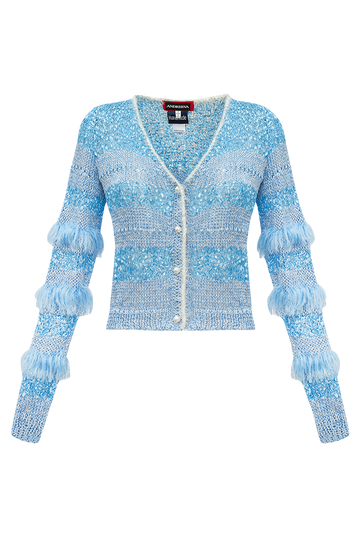 Feather Silk-blend Knit Cardigan | Blue