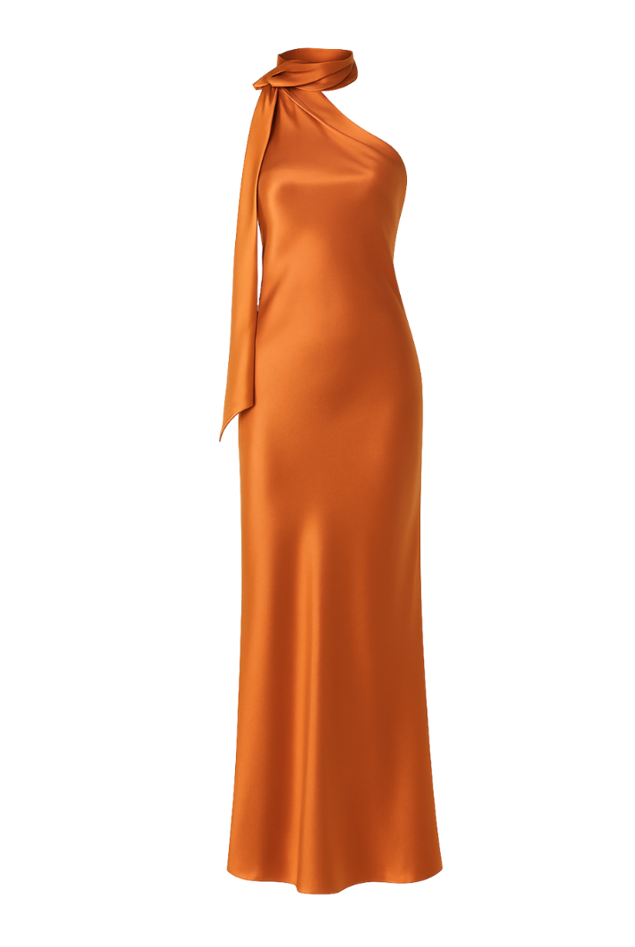 Burnt Orange Silk One Shoulder Dress
