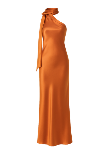 Burnt Orange Silk One Shoulder Dress