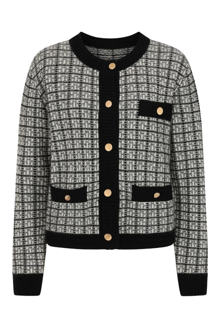 Textured Cashmere Crew Jacket | Black Check