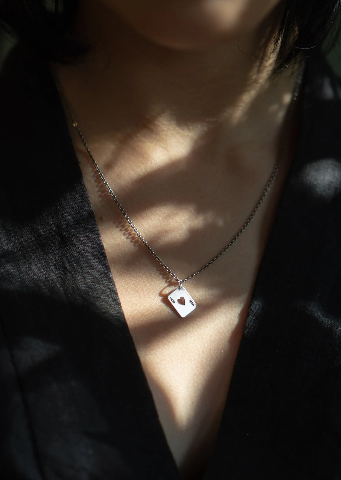 Ace of Hearts Silver Necklace
