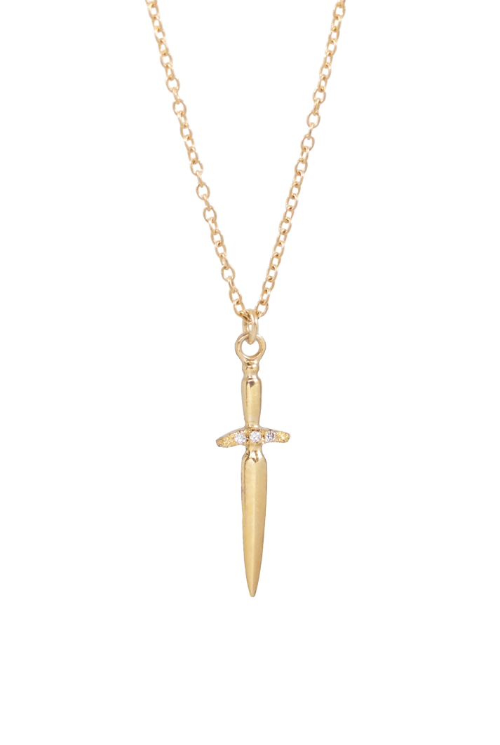 Gold Pixie Dagger Necklace with Diamond