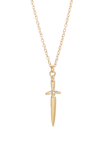 Gold Pixie Dagger Necklace with Diamond