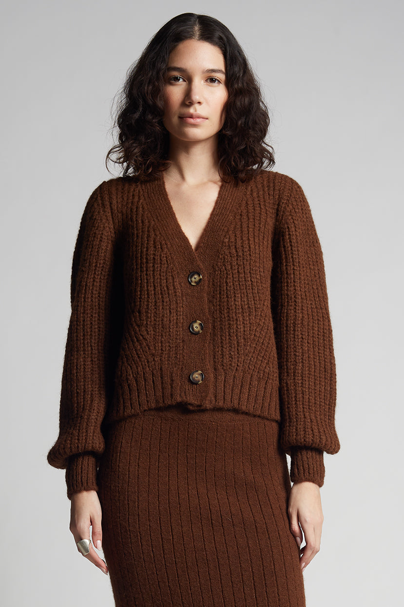 Brown Alpaca Cropped Cardigan